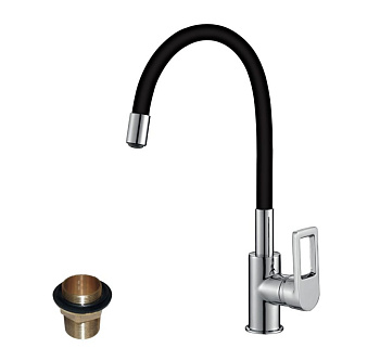             Смеситель Z35-35U-Black одноручный для кухни с гибким цвет.изливом хром/черн.Rossinka